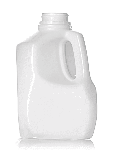 White plastic dairy jug with built-in handle and wide-mouth opening