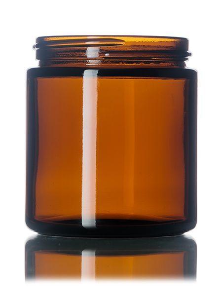 Amber glass jar with straight sides and wide-mouth opening